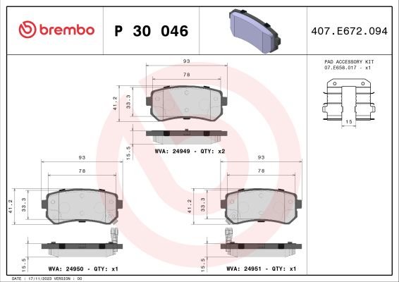 A.B.S. P 30 046 BREMBO Bremsbelagsatz, Scheibenbremse